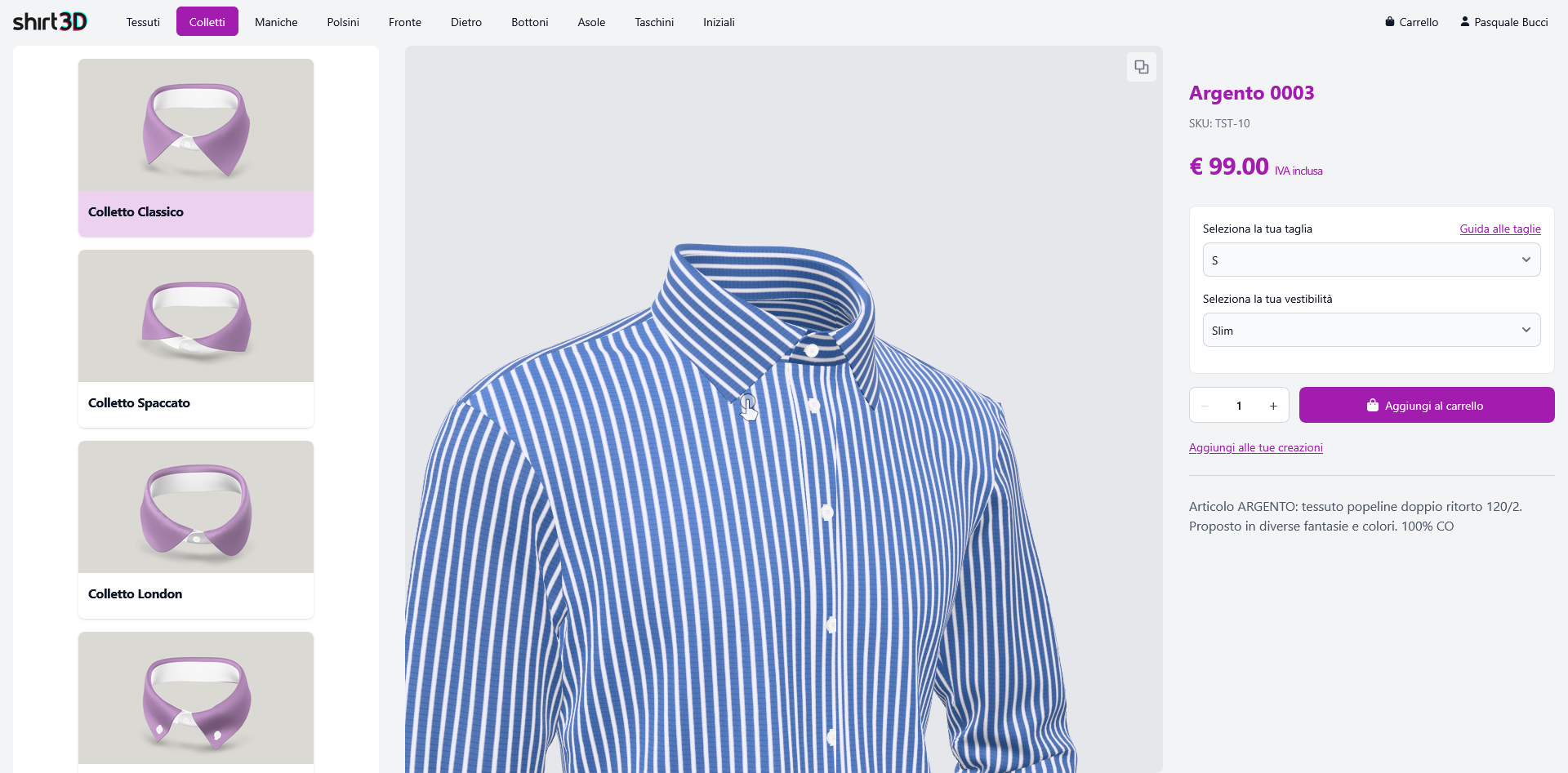Configuratore 3D di camicie su misura di Shirt3D